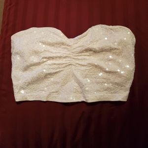 Express Super Sexy Stretch Sequin Crop Tube Top Sz L Light Creme Color